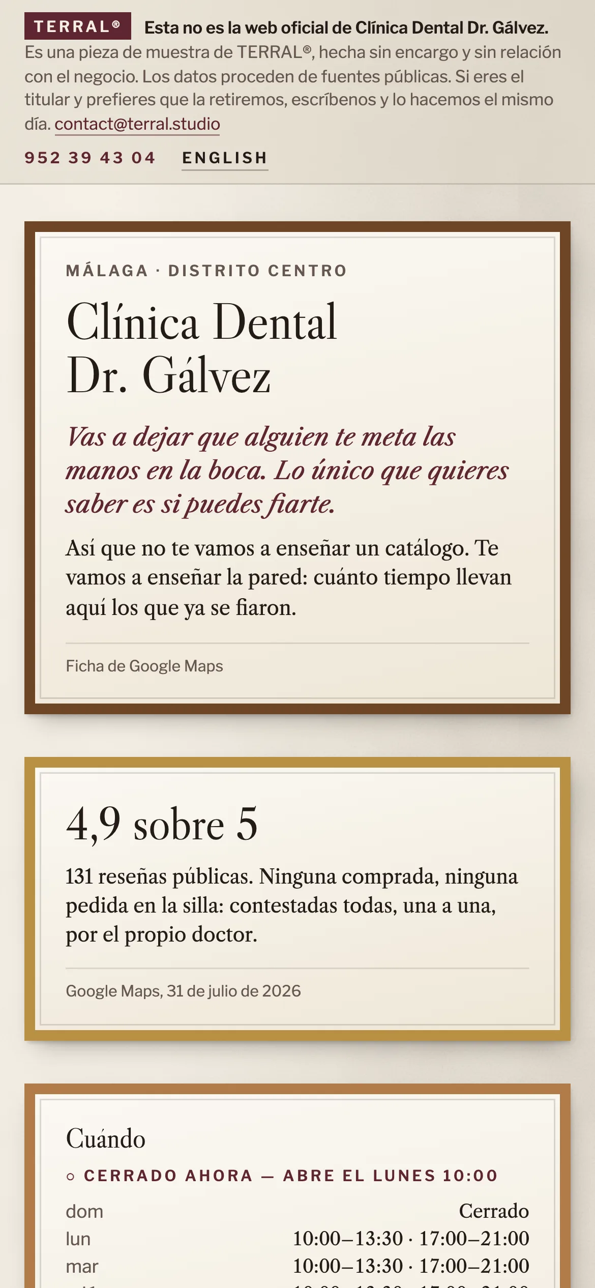 Una pared de pruebas en vez de un catálogo